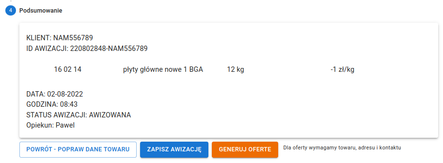 Nowa awizacja button